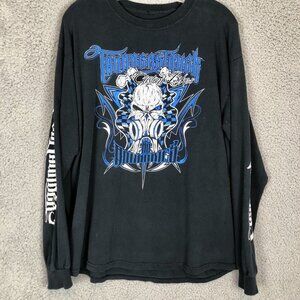 Vintage Thunder Struck‎ Custom Bikes T Shirt Size Large Long Sleeve Skull Flames